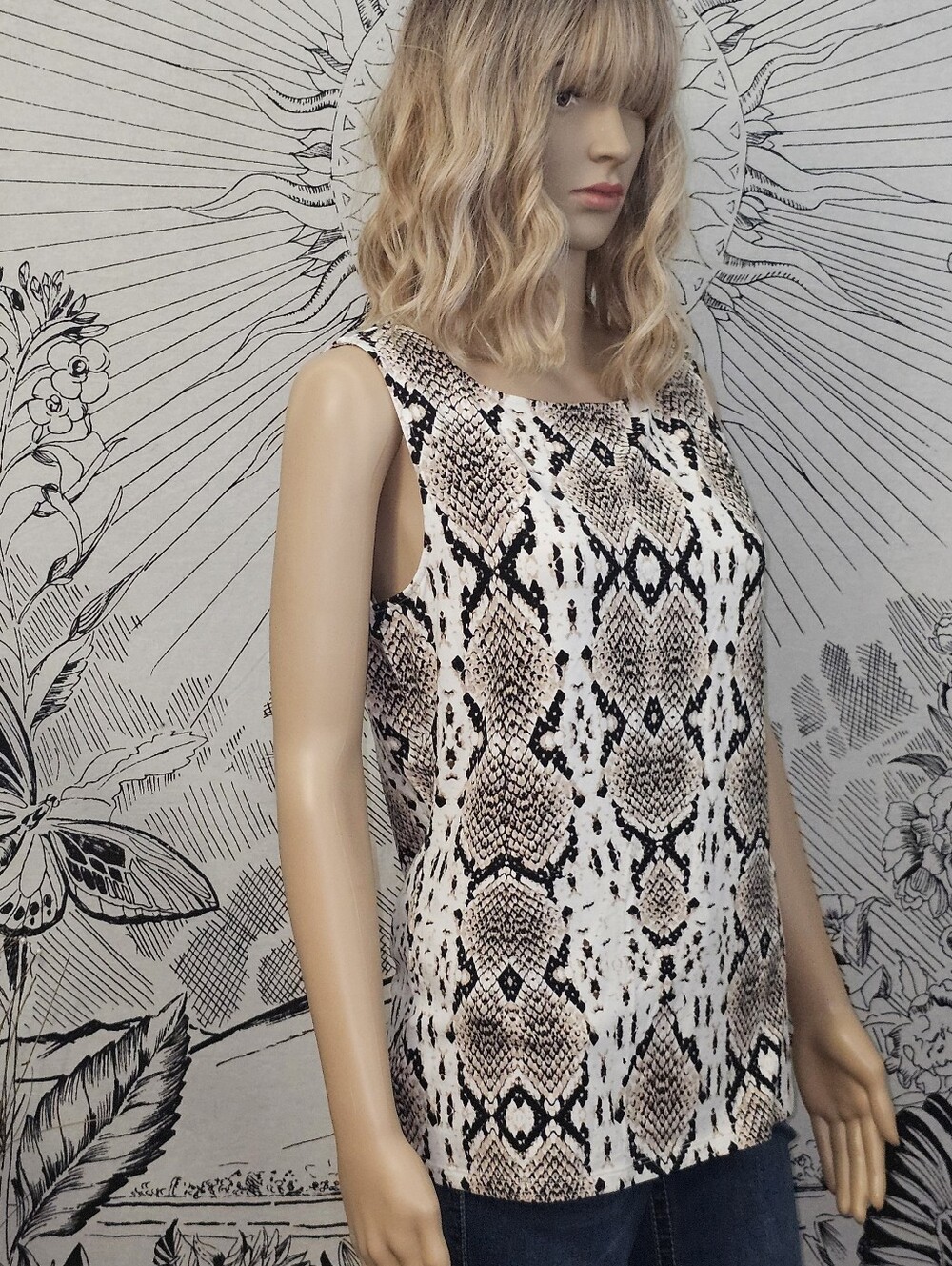NWT TALBOTS Tan Black Snake Python Print Sleeveless Knit Tank Top Shell Medium